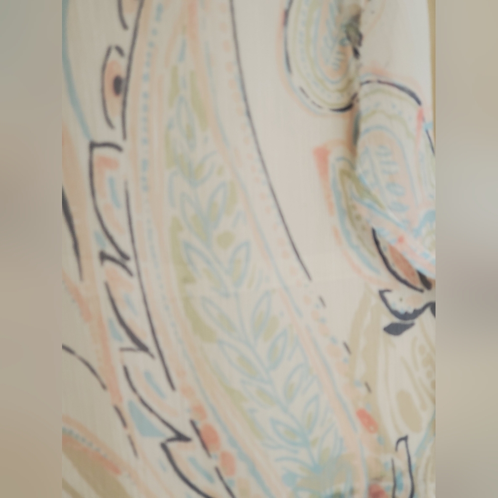 Chicos Cream Floral Open Front Kimono Coverup Size 2 - Picture 2 of 7